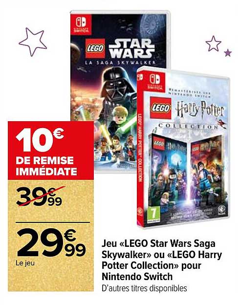 jeu «lego star wars saga skywalker» ou «lego harry potter collection» pour nintendo switch