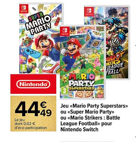 jeu «mario party superstars» ou «super mario party» ou «mario strikers : battle league football» pour nintendo switch