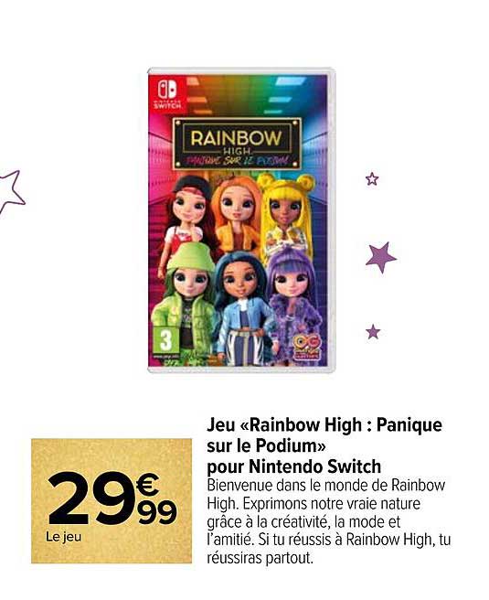 jeu «rainbow high : panique sur le podium» pour nintendo switch