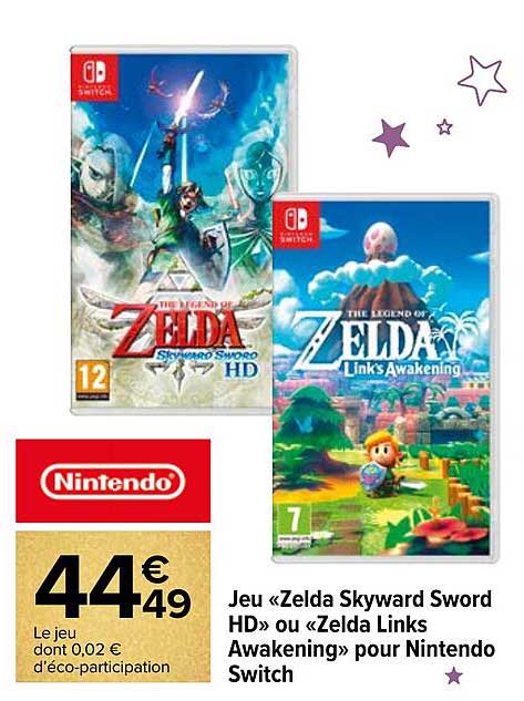 jeu «zelda skyward sword hd» ou «zelda links awakening» pour nintendo switch