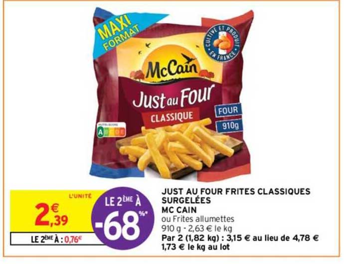 just au four frites classiques surgelées mc cain