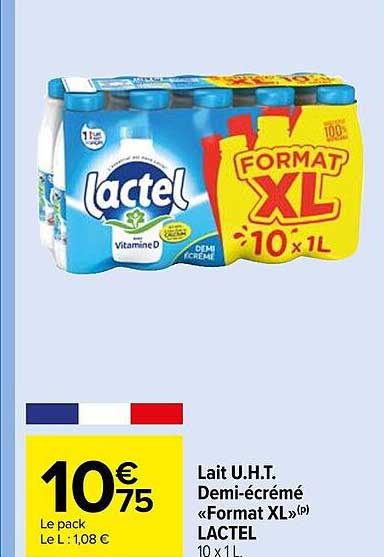 lait uht demi-écrémé format XL lactel