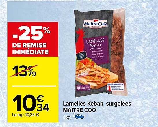 lamelles kebab surgelées maître coq