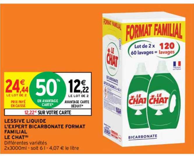 lessive liquide l'expert bicarbonate format familial le chat