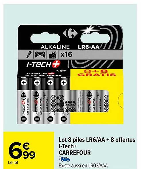 lot 8 piles lr6/aa + 8 offertes i-Tech+ carrefour