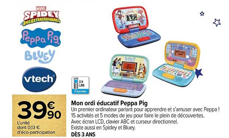 Mon Ordi éducatif Pog Spidey, Peppa Pig, Bluey, Vtech