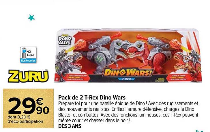 pack de 2 t-rex dino wars zuru