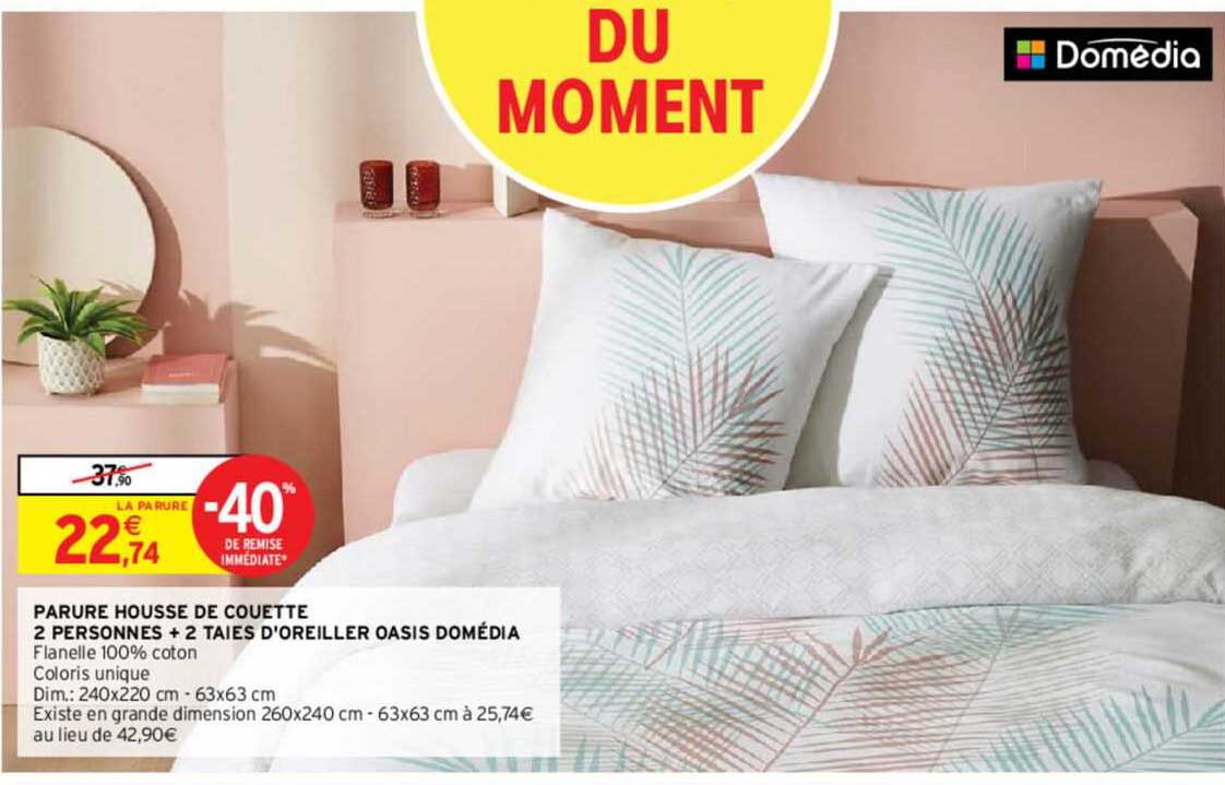 parure housse de couette 2 personnes + 2 taies d'oreiller oasis domédia