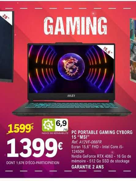 pc portable gaming cyborg 15 "msi"