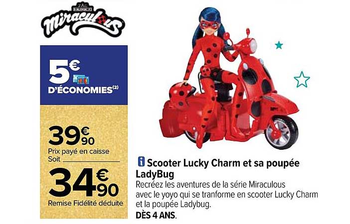 scooter lucky charm et sa poupée ladyBug miraculous