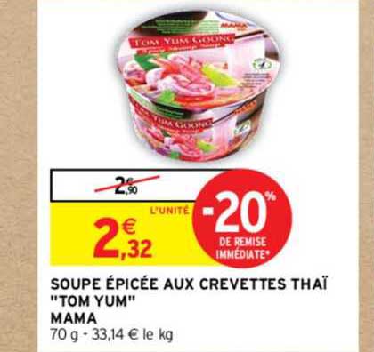 soupe épicée aux crevettes thaï tom yum mama