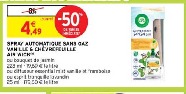 spray automatique sans gaz vanille & chèvrefeuille air wick