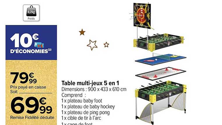 table multi-jeux 5 en 1