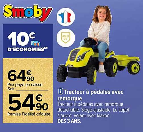 tracteur à pédales avec remorque smoby