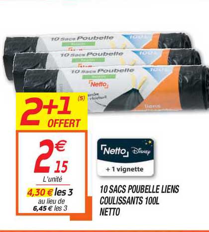 10 Sacs Poubelle Liens Coulissants 100l 2+1 Offert