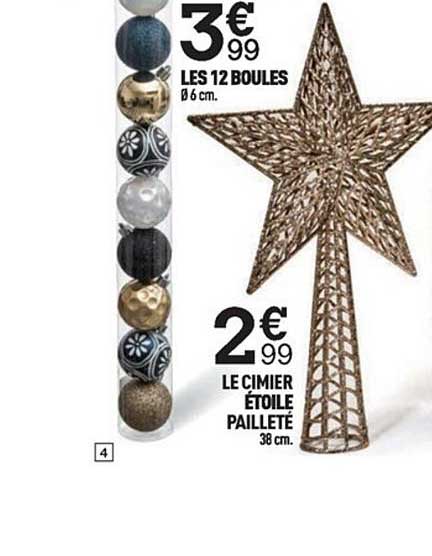 12 boules cimier étoile pailleté