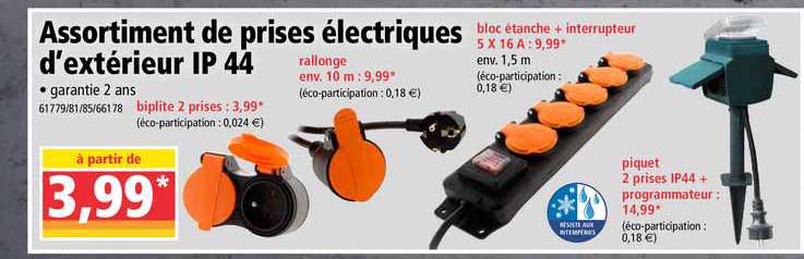 assortiment de prises électriques d'extérieur ip 44