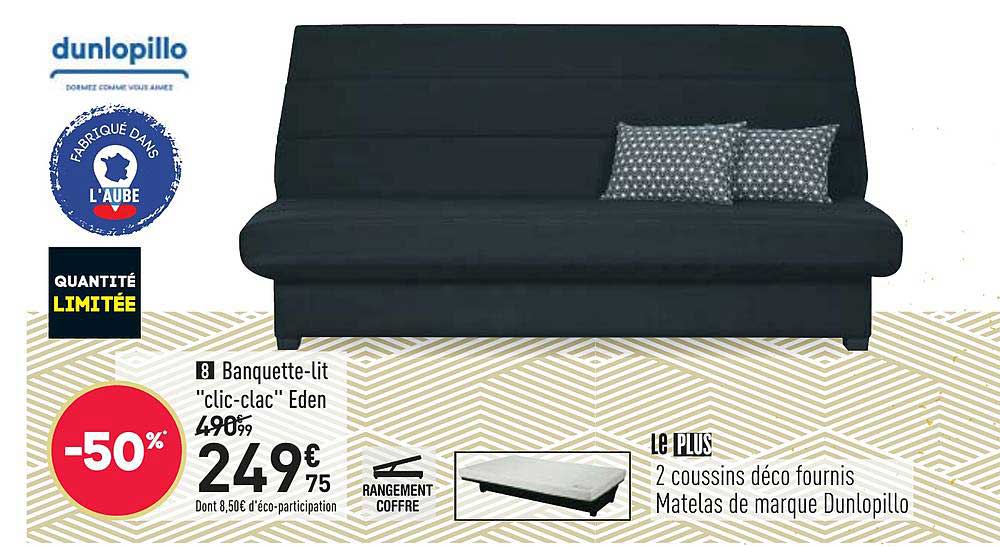 banquette lit clic clac eden dunlopillo