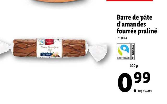 barre de pâte d'amandes fourrée praliné