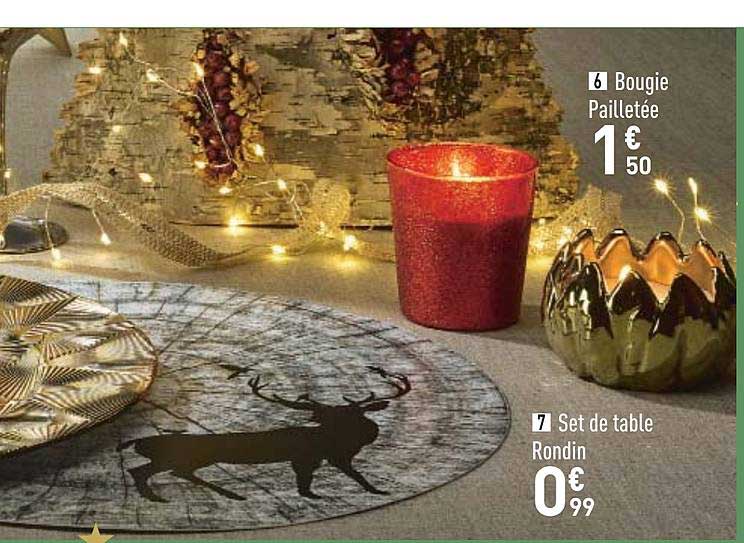 bougie pailletée set de table rondin