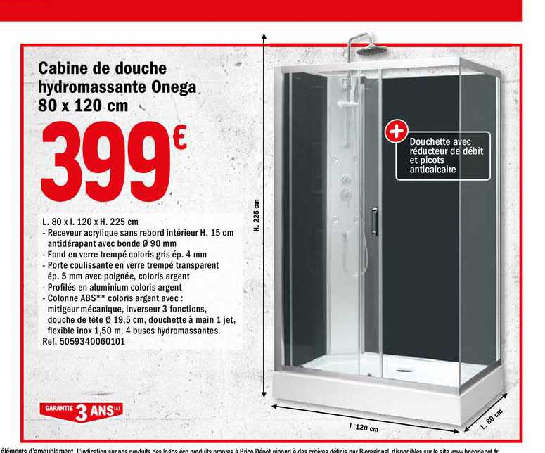 Cabine De Douche Hydromassante Onega 80 X 120 Cm