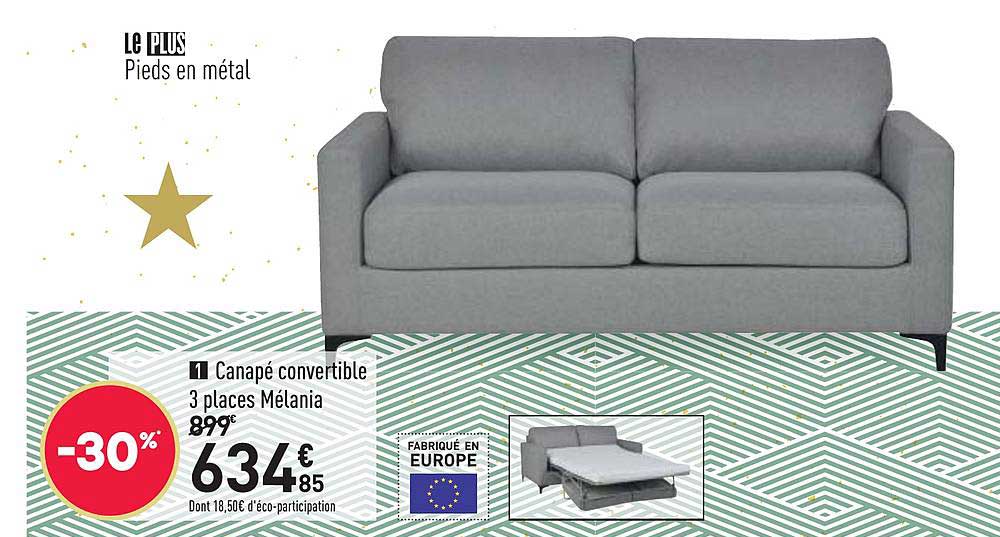 canapé convertible 3 places mélania
