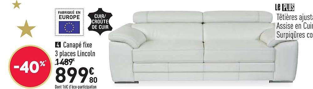 canapé fixe 3 places lincoln