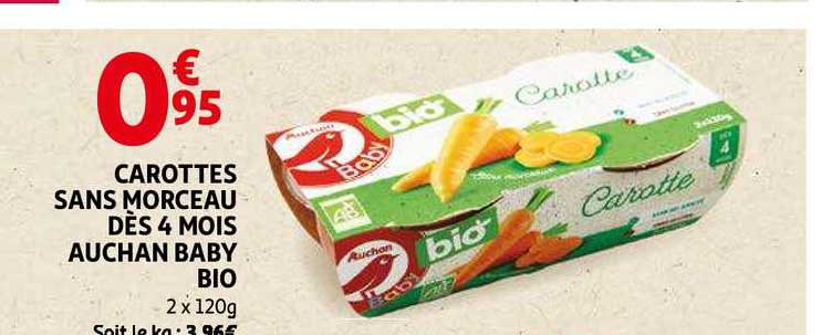 carottes sans morceau dès 4 mois auchan baby bio