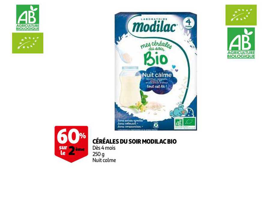 céréales du soir modilac bio 60% sur le 2ème