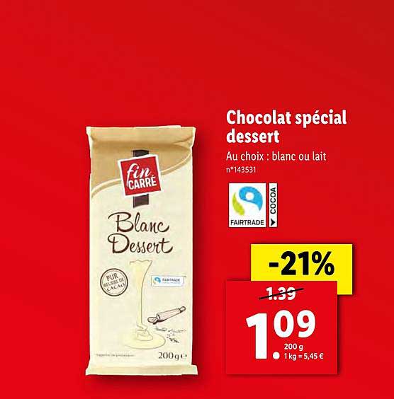 Chocolat Spécial Dessert Fin Carré