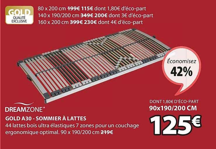 dreamzone gold a30 sommier à lattes