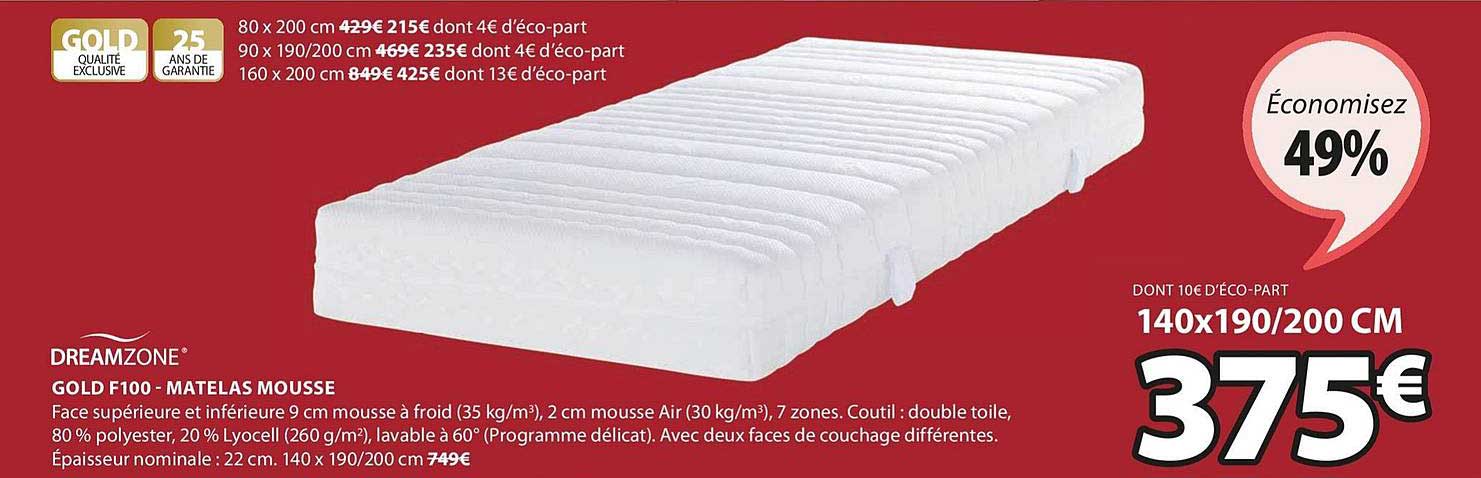 dreamzone gold f100 matelas mousse