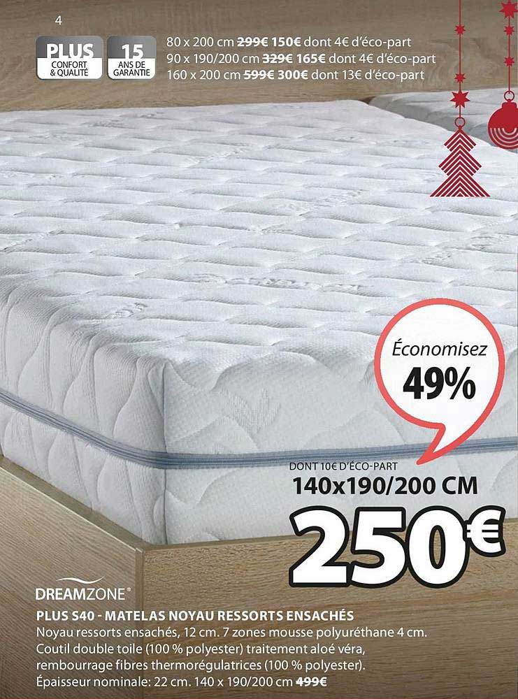 dreamzone plus s40 matelas noyau ressorts ensachés