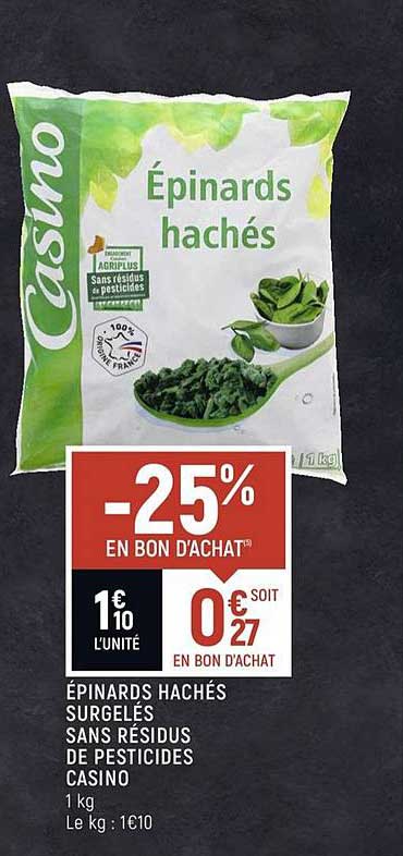épinards hachés surgelés sans résidus de pesticides casino