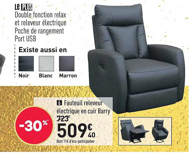 fauteuil releveur électrique en cuir barry