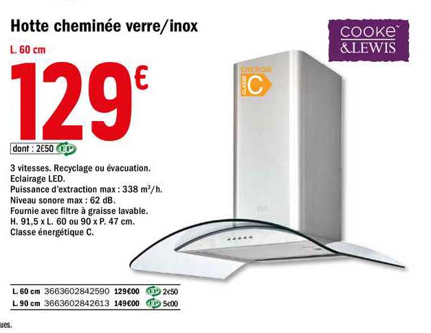 hotte cheminée verre inox cooke&lewis