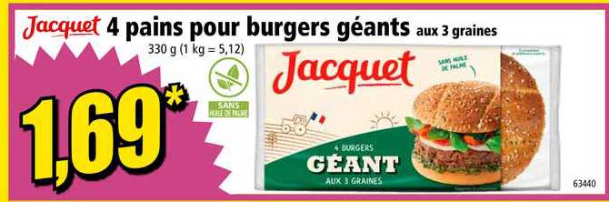 Jacquet 4 Pains Pour Burgers Géants Aux 3 Graines