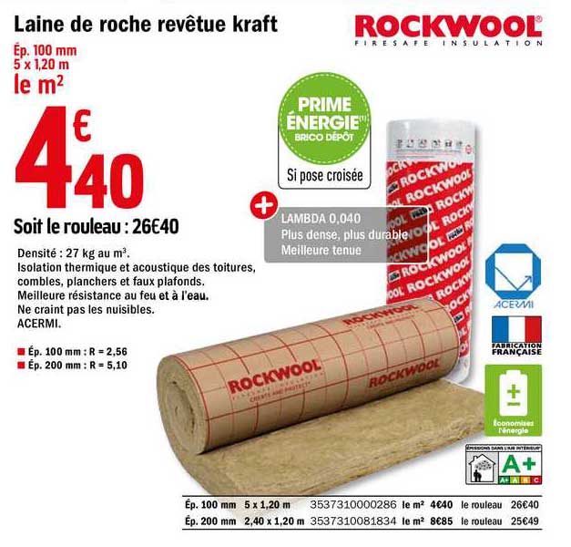 laine de roche revêtue kraft rockwool