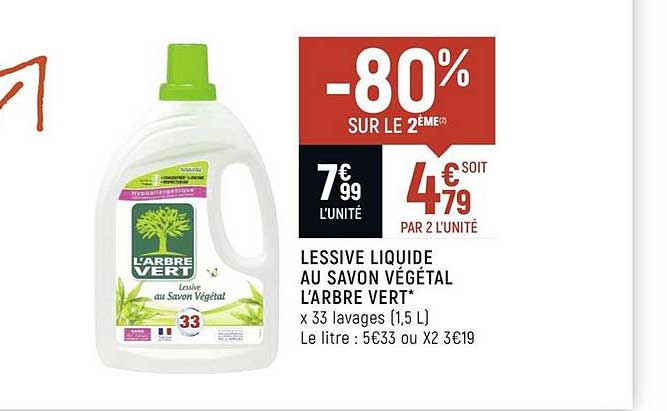 lessive liquide au savon végétal l'arbre vert -80% sur le 2ème