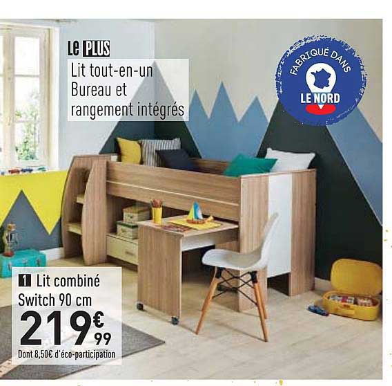 lit tout en un bureau et rangement intégrés