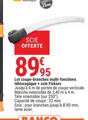 lot coupe branches multi fonctions télescopique + scie fiskars