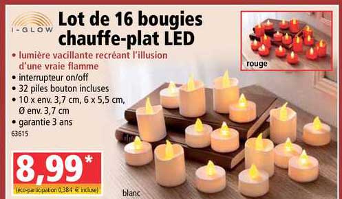 lot de 16 bougies chauffe plat led