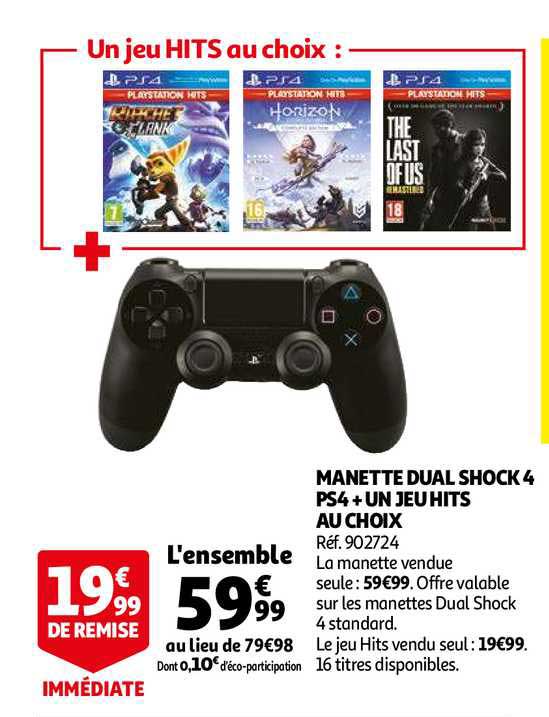 manette dual shock 4 ps4+ un jeu hits au choix