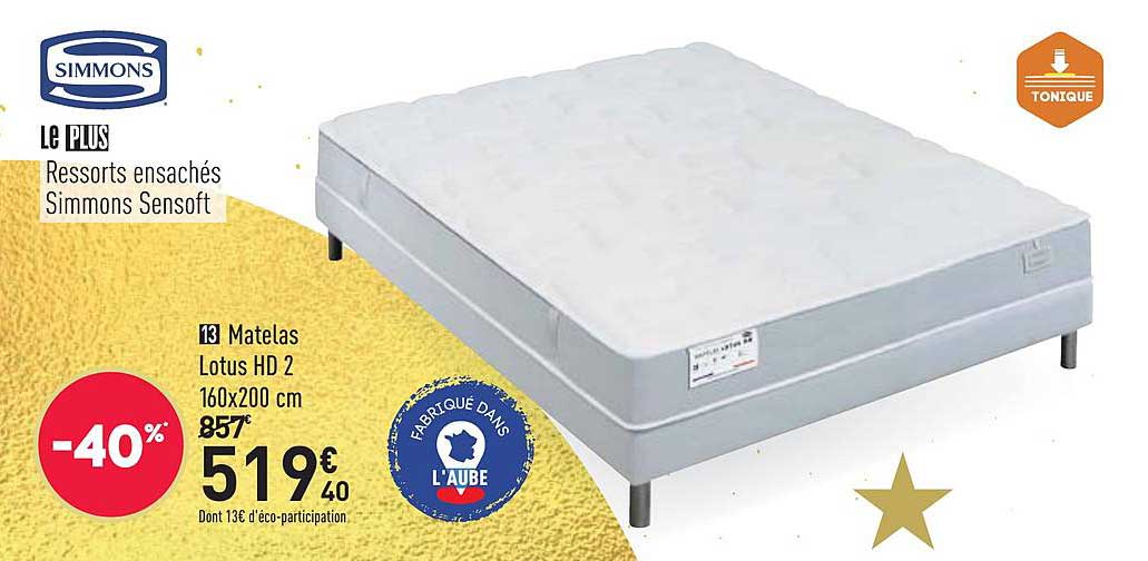 matelas lotus hd 2 160x200 cm simmons