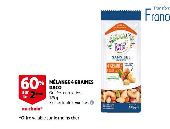mélange 4 graines daco 60% sur le 2ème au choix