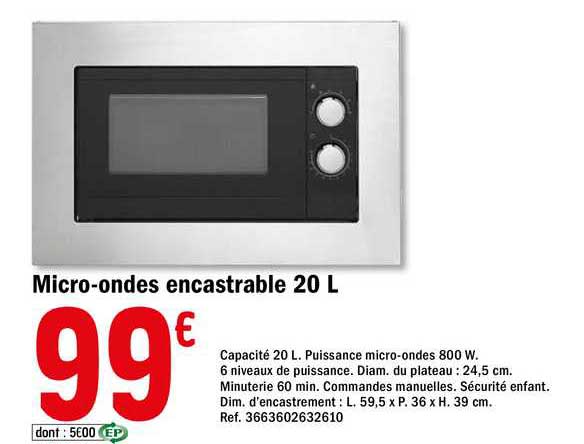 micro ondes encastrable 20 l