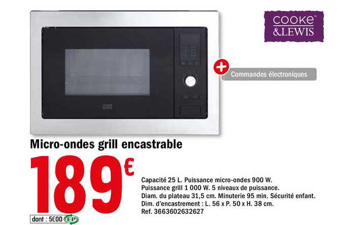 micro ondes grill encastrable cooke&lewis