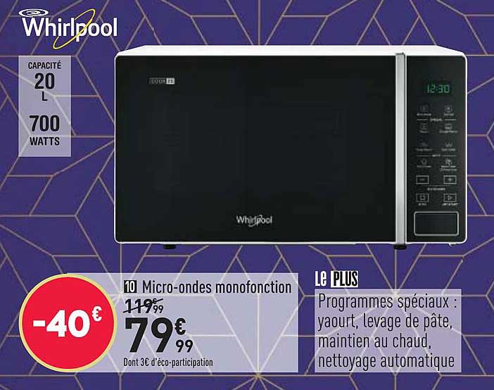 micro ondes monofonction whirlpool
