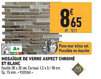 mosaïque de verre aspect chromé et blanc