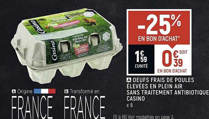 oeufs frais de poules élevées en plein air sans traitement antibiotique casino